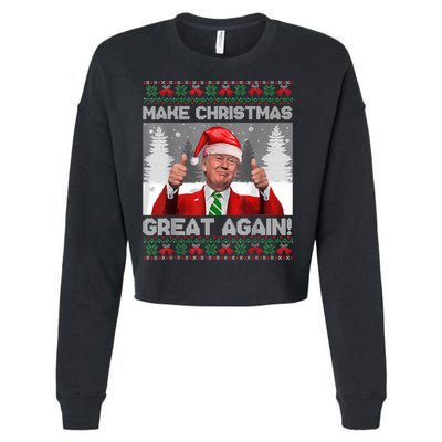 Make Christmas Great Again Funny Trump Pajamas Ugly Sweater Cropped Pullover Crew