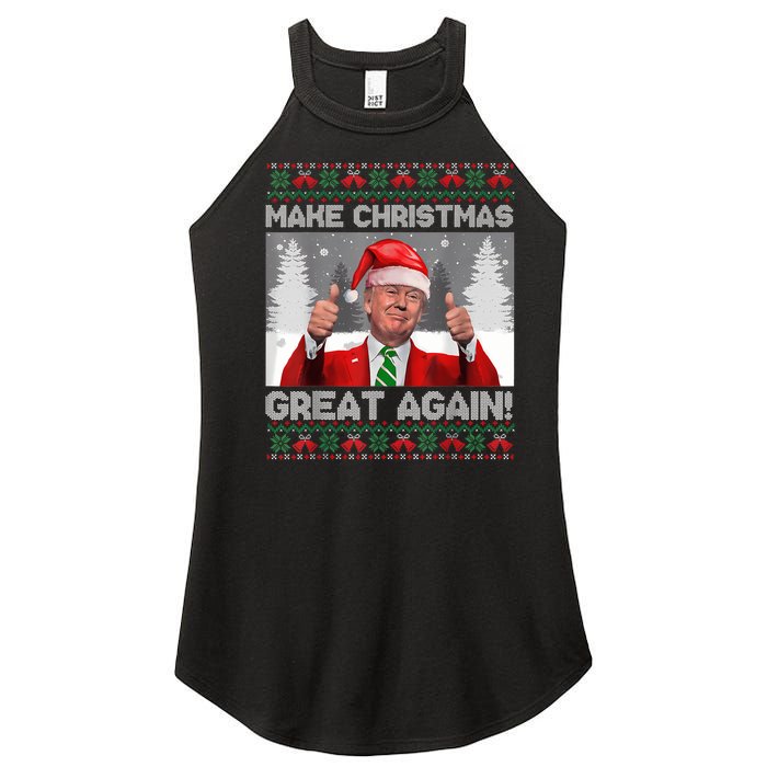 Make Christmas Great Again Funny Trump Pajamas Ugly Sweater Women's Perfect Tri Rocker Tank