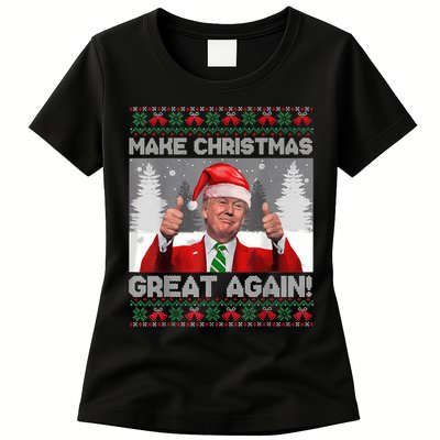 Make Christmas Great Again Funny Trump Pajamas Ugly Sweater Womens T-Shirt