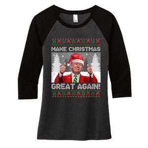 Make Christmas Great Again Funny Trump Pajamas Ugly Sweater Women's Tri-Blend 3/4-Sleeve Raglan Shirt