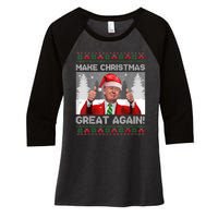 Make Christmas Great Again Funny Trump Pajamas Ugly Sweater Women's Tri-Blend 3/4-Sleeve Raglan Shirt