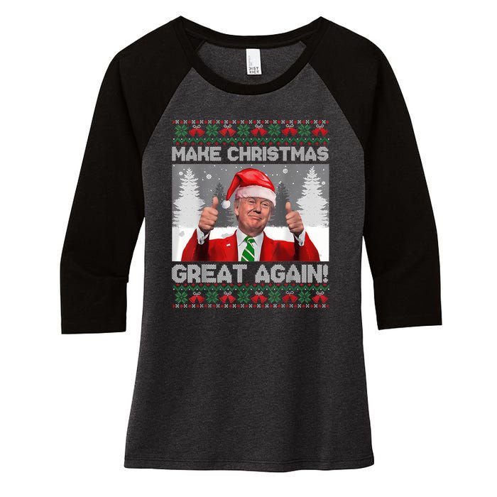 Make Christmas Great Again Funny Trump Pajamas Ugly Sweater Women's Tri-Blend 3/4-Sleeve Raglan Shirt