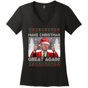 Make Christmas Great Again Funny Trump Pajamas Ugly Sweater Women's V-Neck T-Shirt