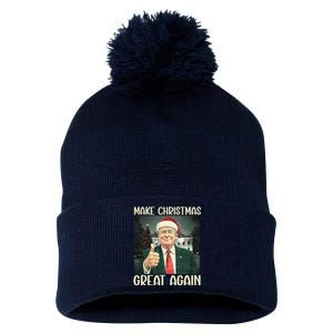 Make Christmas Great Again Funny Santa Trump 2024 Xmas Pom Pom 12in Knit Beanie