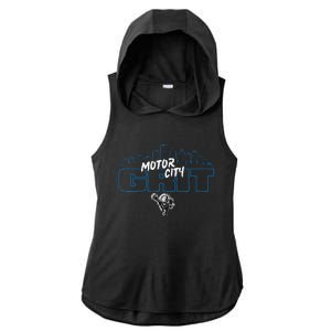 Motor City Grit Skyline With Lion Ladies PosiCharge Tri-Blend Wicking Draft Hoodie Tank