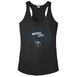 Motor City Grit Skyline With Lion Ladies PosiCharge Competitor Racerback Tank