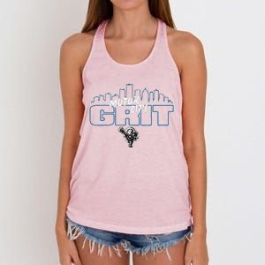 Motor City Grit Skyline With Lion Women's Knotted Racerback Tank