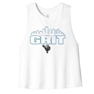 Motor City Grit Skyline With Lion Women's Racerback Cropped Tank