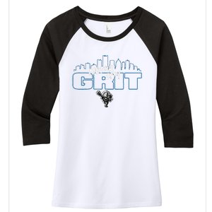 Motor City Grit Skyline With Lion Women's Tri-Blend 3/4-Sleeve Raglan Shirt