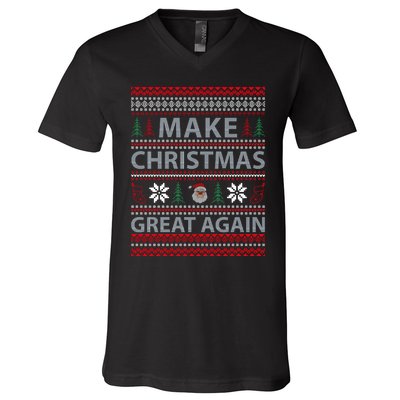 Make Christmas Great Again Holiday Cheer Trump 2024 V-Neck T-Shirt