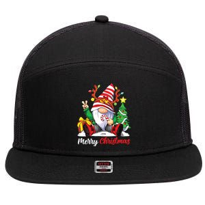 Merry Christmas Gnome Family Christmas 7 Panel Mesh Trucker Snapback Hat