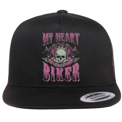 Motorcycle Cool Gift My Heart Belongs To Biker Wife Friend Flatbill Hat