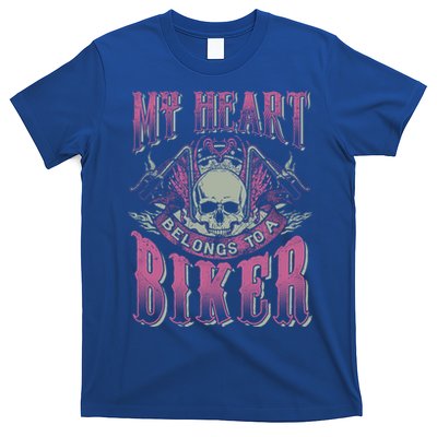 Motorcycle Cool Gift My Heart Belongs To Biker Wife Friend T-Shirt