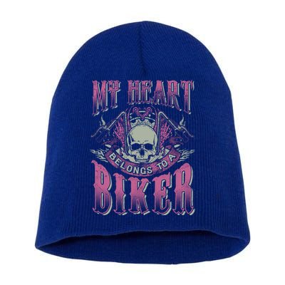 Motorcycle Cool Gift My Heart Belongs To Biker Wife Friend Short Acrylic Beanie
