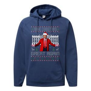 Make Christmas Great Again Ugly Sweaters Funny Trump 47 Xmas (6) Performance Fleece Hoodie