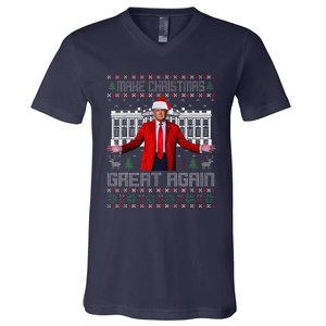 Make Christmas Great Again Ugly Sweaters Funny Trump 47 Xmas (6) V-Neck T-Shirt