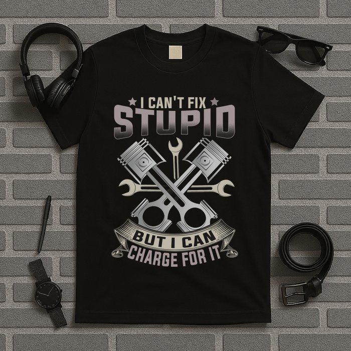 Mechanic Car Guy I Cant Fix Stupid But I Can Charge For It T-Shirt