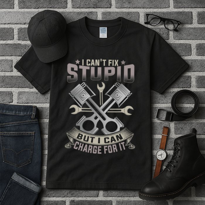 Mechanic Car Guy I Cant Fix Stupid But I Can Charge For It Tall T-Shirt