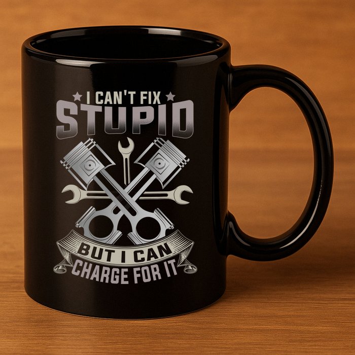 Mechanic Car Guy I Cant Fix Stupid But I Can Charge For It 11oz C Handle Ceramic Mug