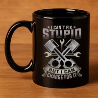 Mechanic Car Guy I Cant Fix Stupid But I Can Charge For It 11oz C Handle Ceramic Mug