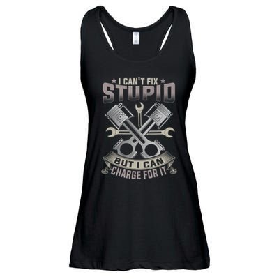 Mechanic Car Guy I Cant Fix Stupid But I Can Charge For It Ladies Essential Flowy Tank
