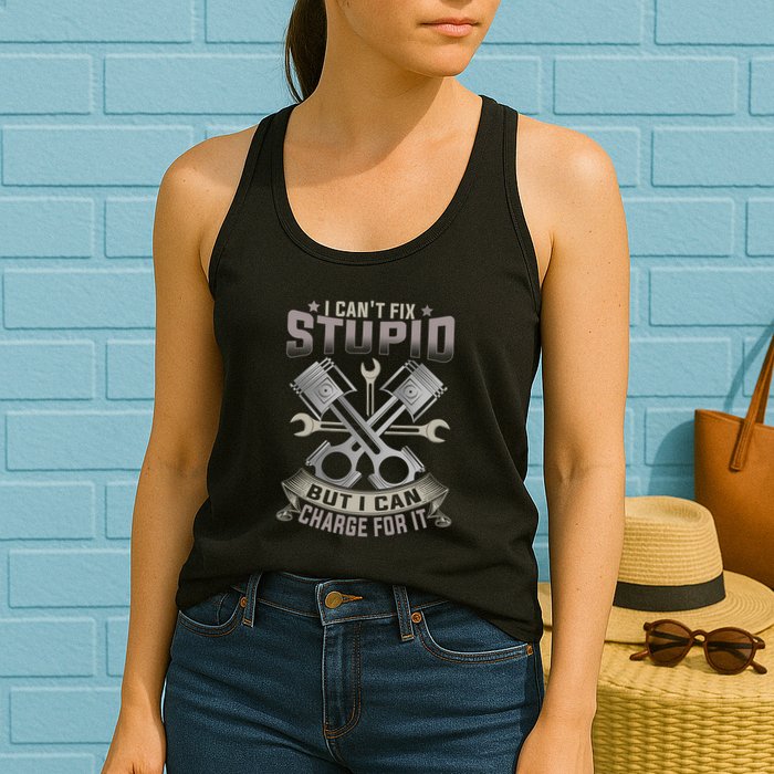 Mechanic Car Guy I Cant Fix Stupid But I Can Charge For It Womens Tank Top