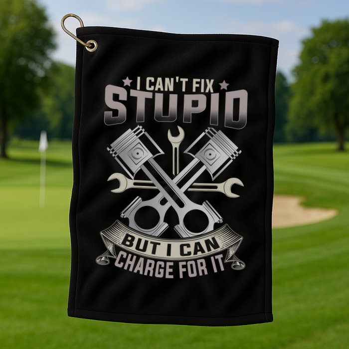 Mechanic Car Guy I Cant Fix Stupid But I Can Charge For It Golf Towel