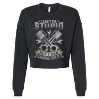 Mechanic Car Guy I Cant Fix Stupid But I Can Charge For It Cropped Pullover Crew