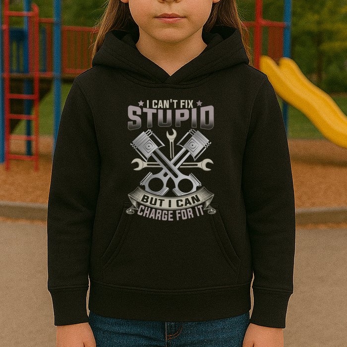 Mechanic Car Guy I Cant Fix Stupid But I Can Charge For It Kids Hoodie