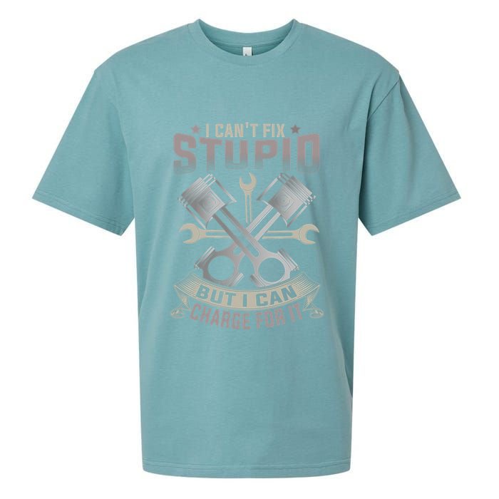 Mechanic Car Guy I Cant Fix Stupid But I Can Charge For It Sueded Cloud Jersey T-Shirt