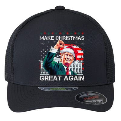 Make Christmas Great Again Funny Santa Trump 2024 Xmas Flexfit Unipanel Trucker Cap