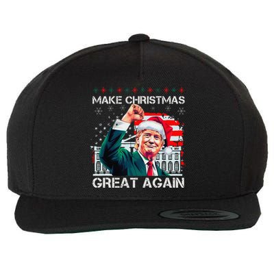 Make Christmas Great Again Funny Santa Trump 2024 Xmas Wool Snapback Cap