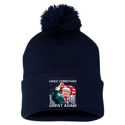 Make Christmas Great Again Funny Santa Trump 2024 Xmas Pom Pom 12in Knit Beanie