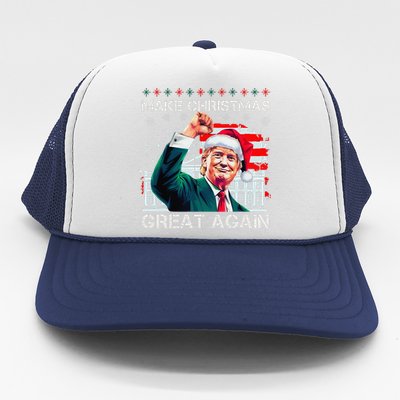 Make Christmas Great Again Funny Santa Trump 2024 Xmas Trucker Hat