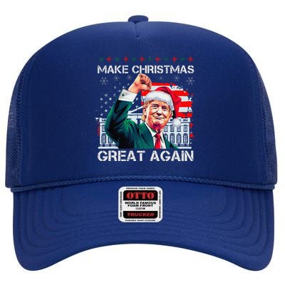 Make Christmas Great Again Funny Santa Trump 2024 Xmas High Crown Mesh Back Trucker Hat