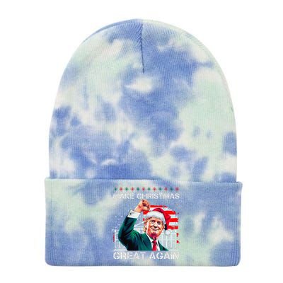 Make Christmas Great Again Funny Santa Trump 2024 Xmas Tie Dye 12in Knit Beanie