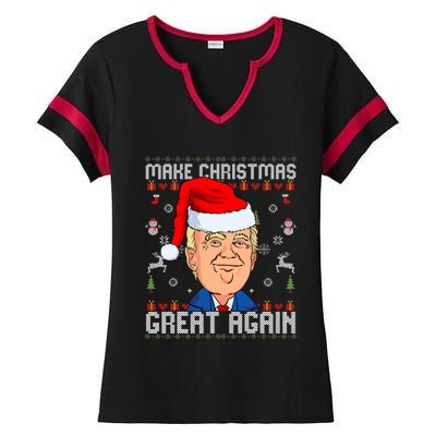 Make Christmas Great Again Trump 2024 Funny Xmas Ladies Halftime Notch Neck Tee