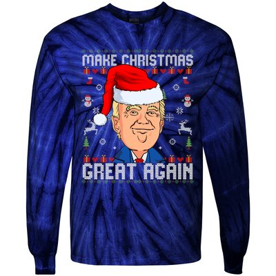 Make Christmas Great Again Trump 2024 Funny Xmas Tie-Dye Long Sleeve Shirt