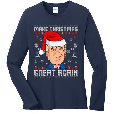 Make Christmas Great Again Trump 2024 Funny Xmas Ladies Long Sleeve Shirt