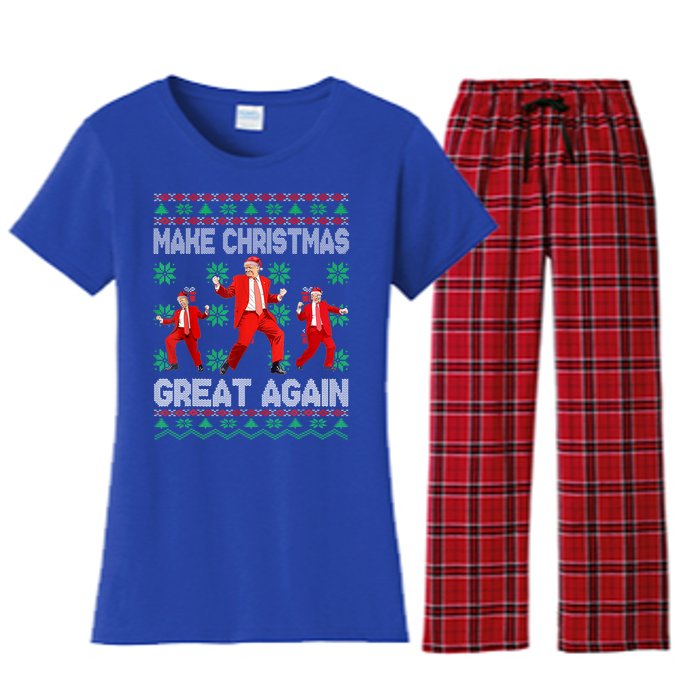 Make Christmas Great Again Santa Trump Dance Xmas Pajamas Gift Women's Flannel Pajama Set