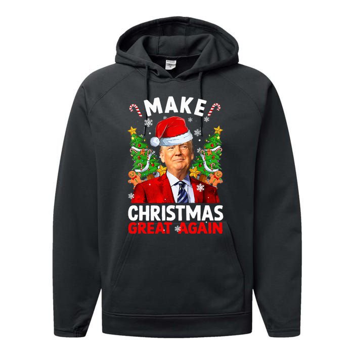 Make Christmas Great Again Funny Donald Trump Santa Xmas Performance Fleece Hoodie