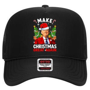 Make Christmas Great Again Funny Donald Trump Santa Xmas High Crown Mesh Back Trucker Hat