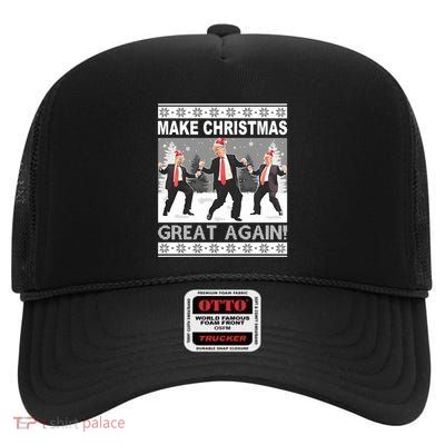 Make Christmas Great Again Trump Dancing Gift High Crown Mesh Back Trucker Hat