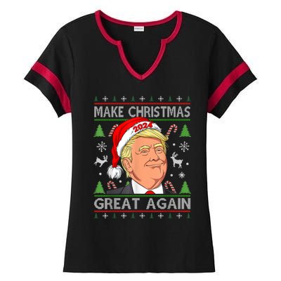 Make Christmas Great Again Funny Trump Ugly Christmas Gift Ladies Halftime Notch Neck Tee