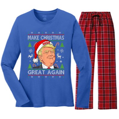 Make Christmas Great Again Funny Trump Ugly Christmas Gift Women's Long Sleeve Flannel Pajama Set 