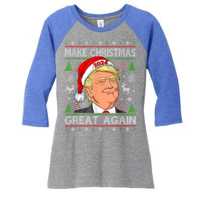 Make Christmas Great Again Funny Trump Ugly Christmas Gift Women's Tri-Blend 3/4-Sleeve Raglan Shirt