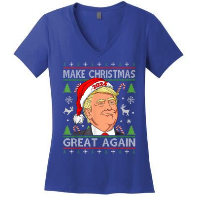 Make Christmas Great Again Funny Trump Ugly Christmas Gift Women's V-Neck T-Shirt