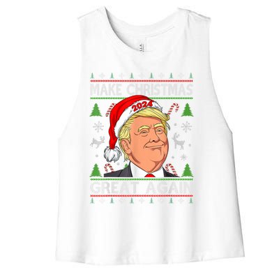 Make Christmas Great Again Funny Trump Ugly Christmas Gift Women's Racerback Cropped Tank