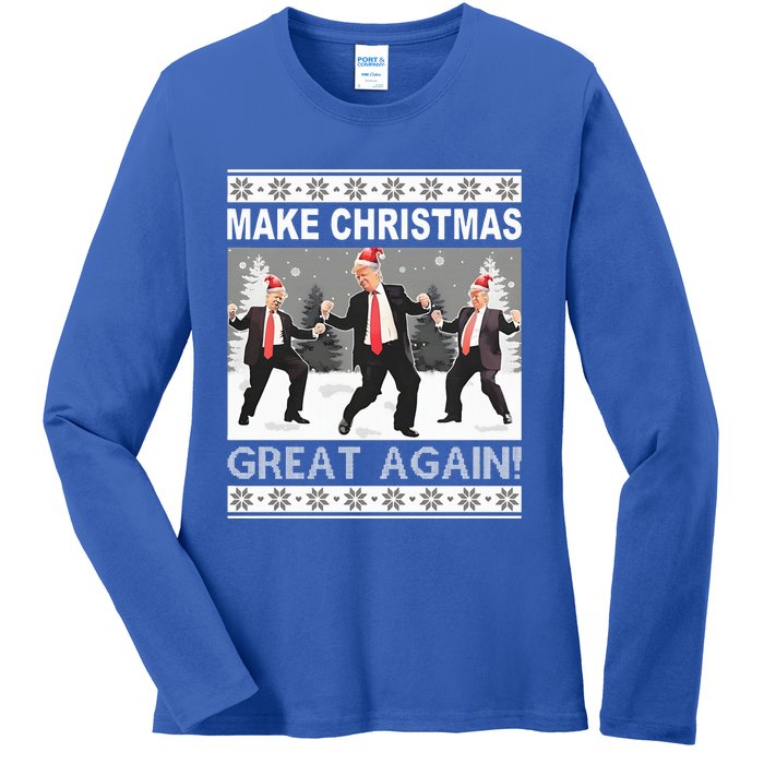 Make Christmas Great Again Trump Dancing Ladies Long Sleeve Shirt