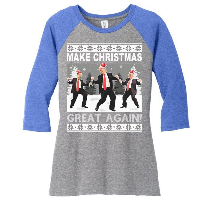 Make Christmas Great Again Trump Dancing Women's Tri-Blend 3/4-Sleeve Raglan Shirt